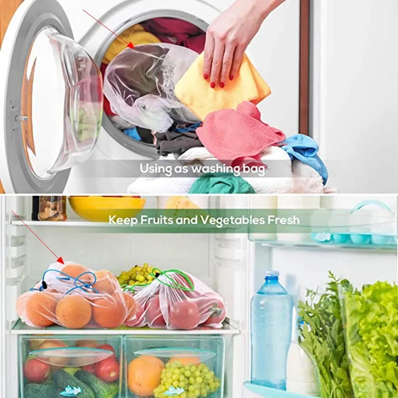 5PCS Reusable Net Bags for Fruit and Vegetable Produce Washable Mesh Bag for Food Storage String Bag Eco Friendly Kitchen Organizer