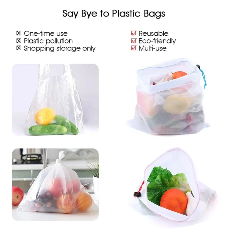 5PCS Reusable Net Bags for Fruit and Vegetable Produce Washable Mesh Bag for Food Storage String Bag Eco Friendly Kitchen Organizer