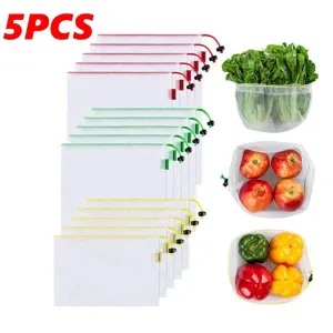 5PCS Reusable Net Bags for Fruit and Vegetable Produce Washable Mesh Bag for Food Storage String Bag Eco Friendly Kitchen Organizer