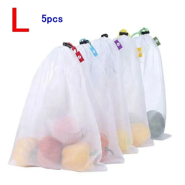 5PCS Reusable Net Bags for Fruit and Vegetable Produce Washable Mesh Bag for Food Storage String Bag Eco Friendly Kitchen Organizer