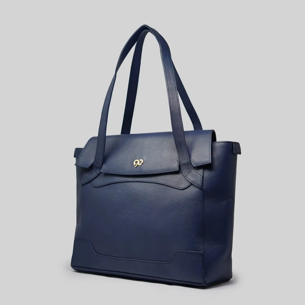 90 Feet Tara Blue Leather Work Tote Bag (Large)