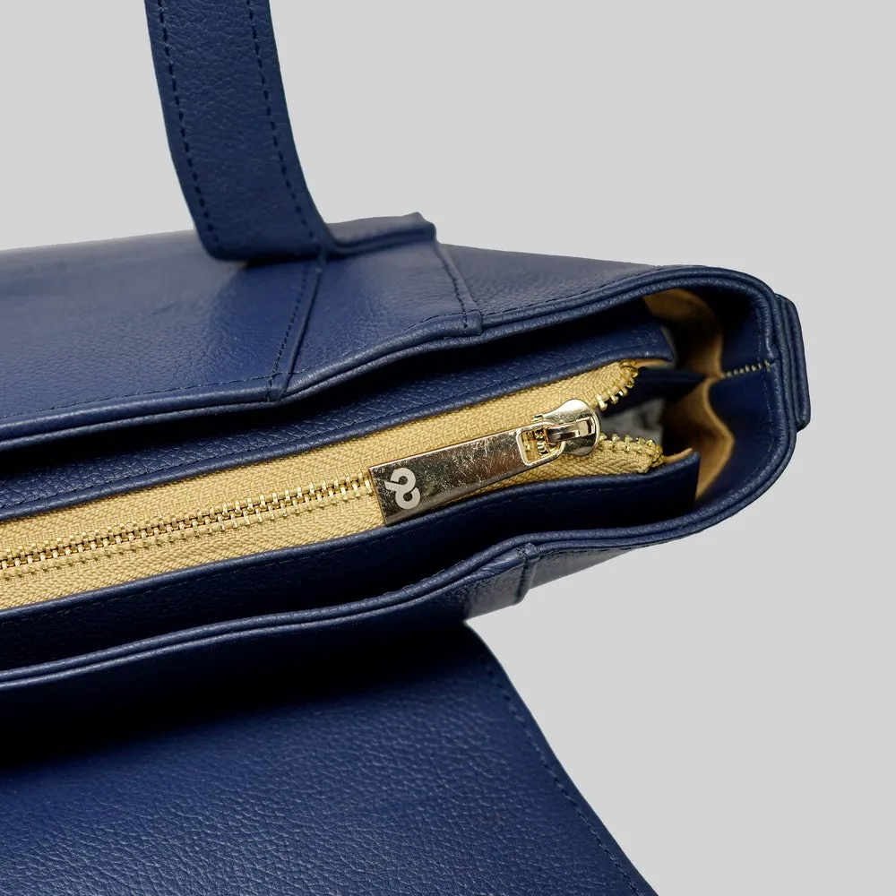90 Feet Tara Blue Leather Work Tote Bag (Large)