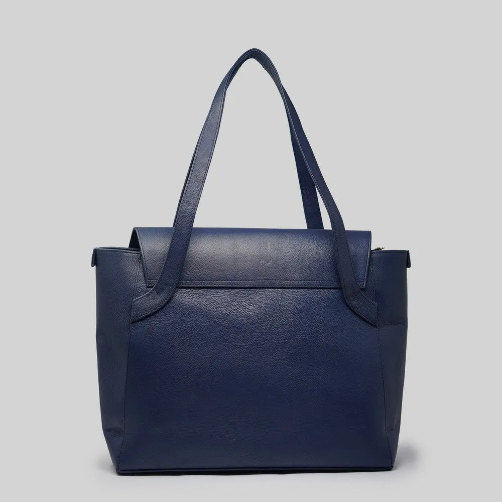 90 Feet Tara Blue Leather Work Tote Bag (Large)
