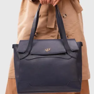 90 Feet Tara Blue Leather Work Tote Bag (Large)