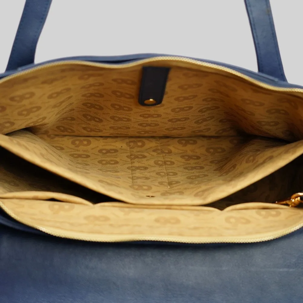 90 Feet Tara Blue Leather Work Tote Bag (Large)