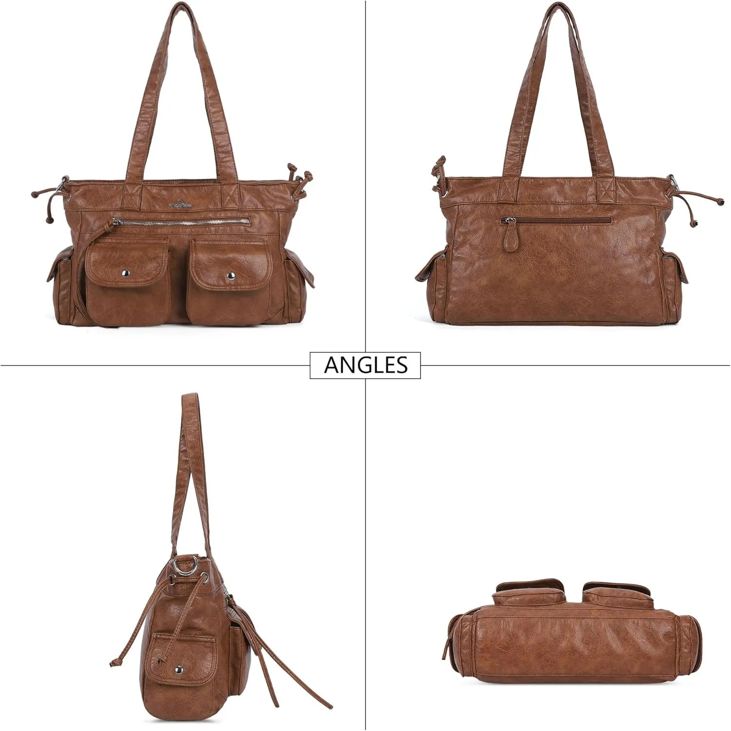 Angel Kiss Handbags for Women Soft Vegan Leather Purses Multiple Pockets Shoulder Bags Ladies Roomy Zippers Tote Bag