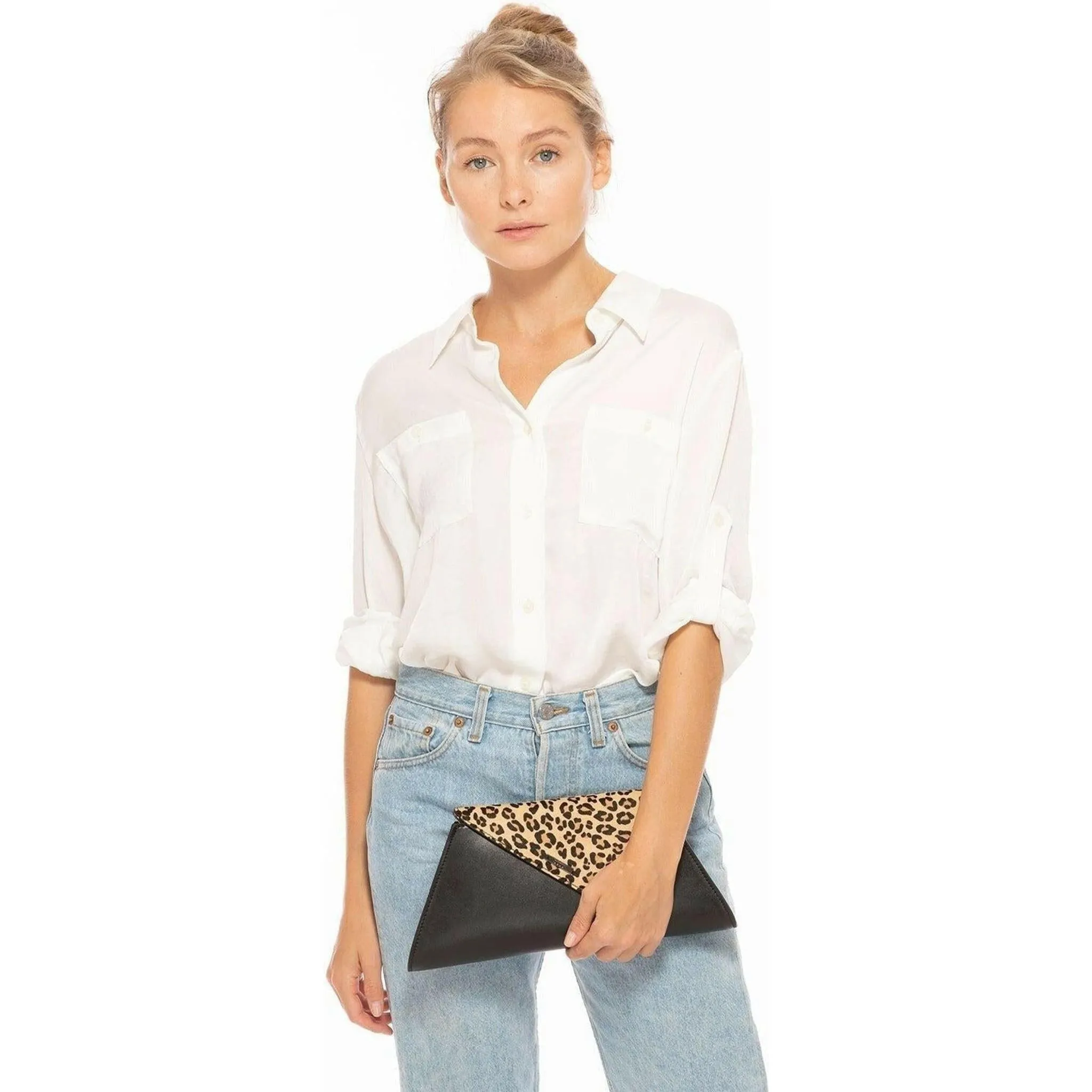 Angelica Black Leopard Clutch Bag