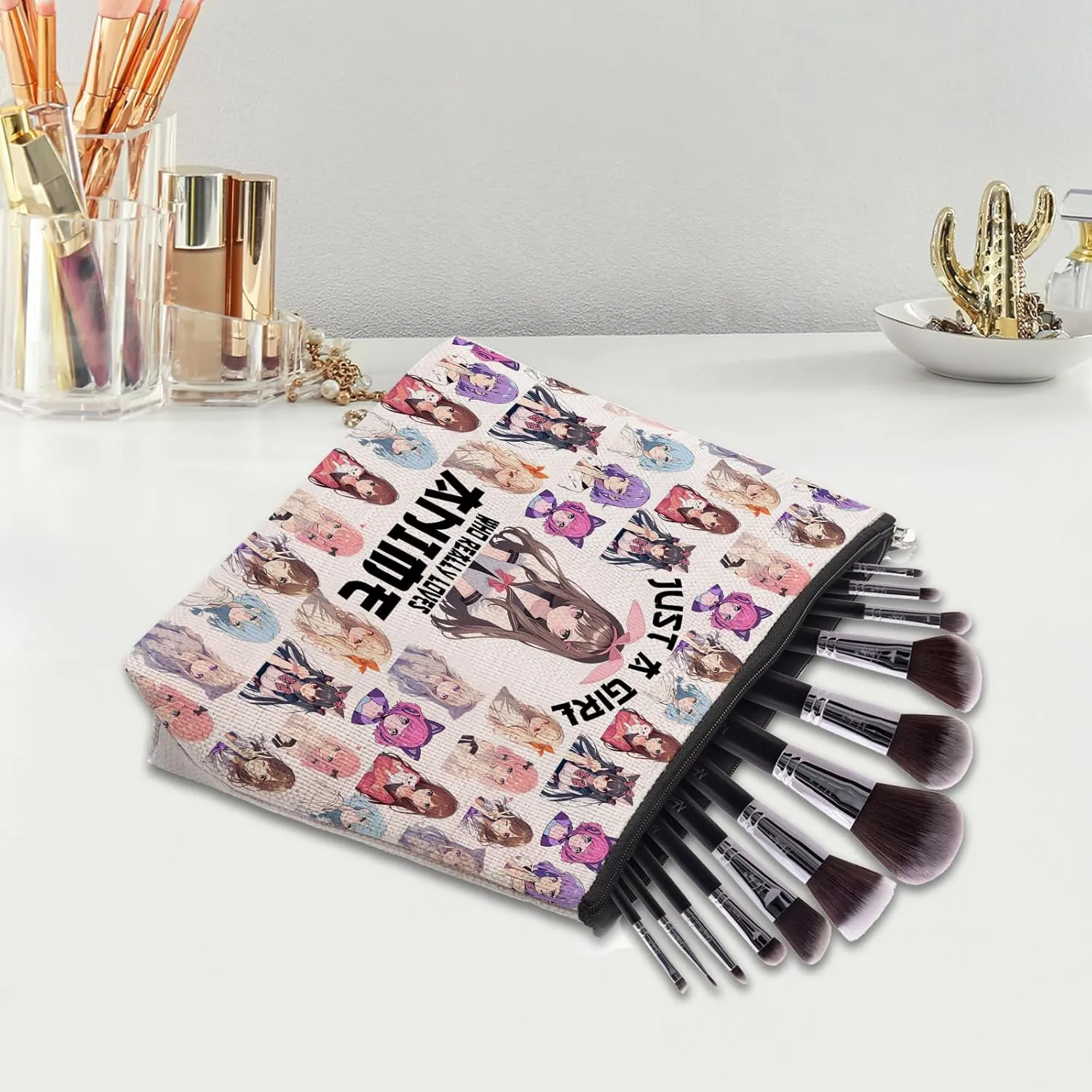 Anime Fans Makeup Bag, Anime Lover Gift, Anime Gifts for Women, Anime Merch Stuff Accessories Cosmetic Makeup Bag Pouch