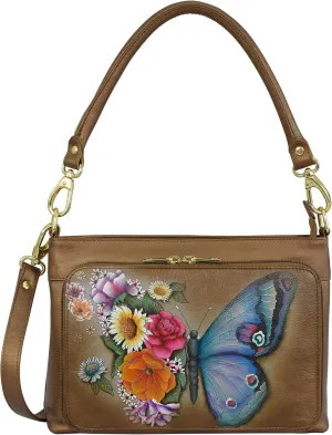Anuschka Womens Genuine Leather Shoulder Organiser - Hand Painted Exterior