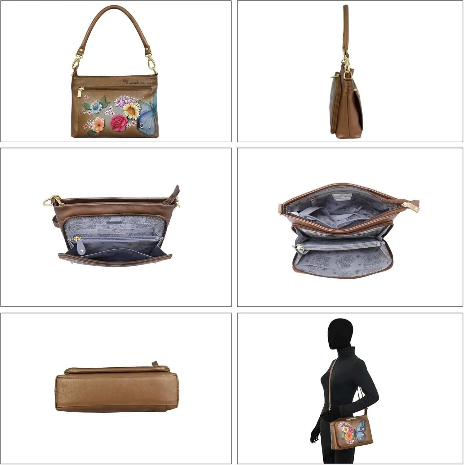 Anuschka Womens Genuine Leather Shoulder Organiser - Hand Painted Exterior