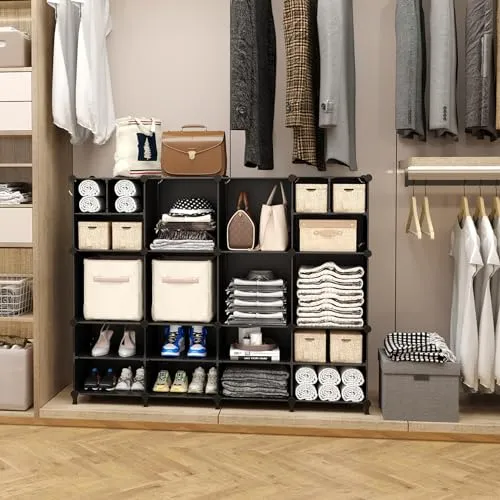 AWTATOS Cube Storage Closet Organizer Storage 12 Cube Shelves, Large and Small Cubes, DIY Portable Closet Clothes Storage Shelfs for Home, Bedroom, Black