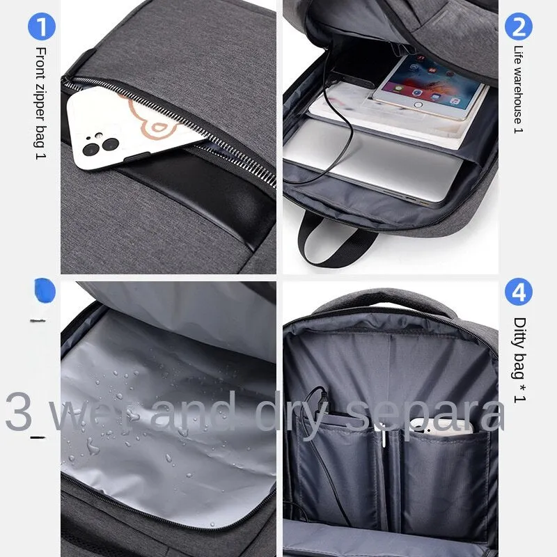 Backpack Business Casual Computer Bag Large Capacity USB Rechargeable Oxford Cloth  Travel