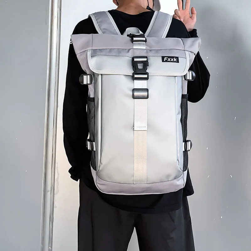 Backpack Curved Edge All-Match Waterproof  Men's Korean-Style Casual Trendy Cool Large-Capacity Bucket Bag College Students Bag