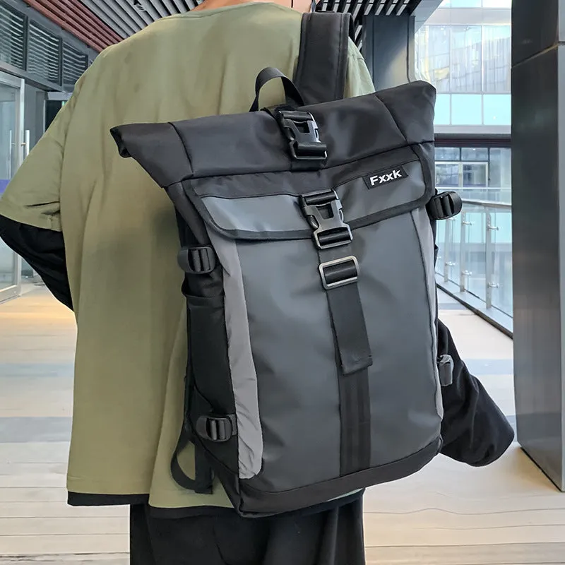 Backpack Curved Edge All-Match Waterproof  Men's Korean-Style Casual Trendy Cool Large-Capacity Bucket Bag College Students Bag