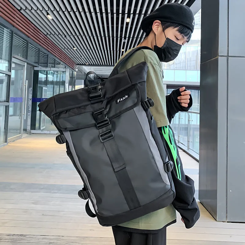 Backpack Curved Edge All-Match Waterproof  Men's Korean-Style Casual Trendy Cool Large-Capacity Bucket Bag College Students Bag