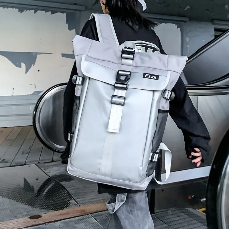 Backpack Curved Edge All-Match Waterproof  Men's Korean-Style Casual Trendy Cool Large-Capacity Bucket Bag College Students Bag