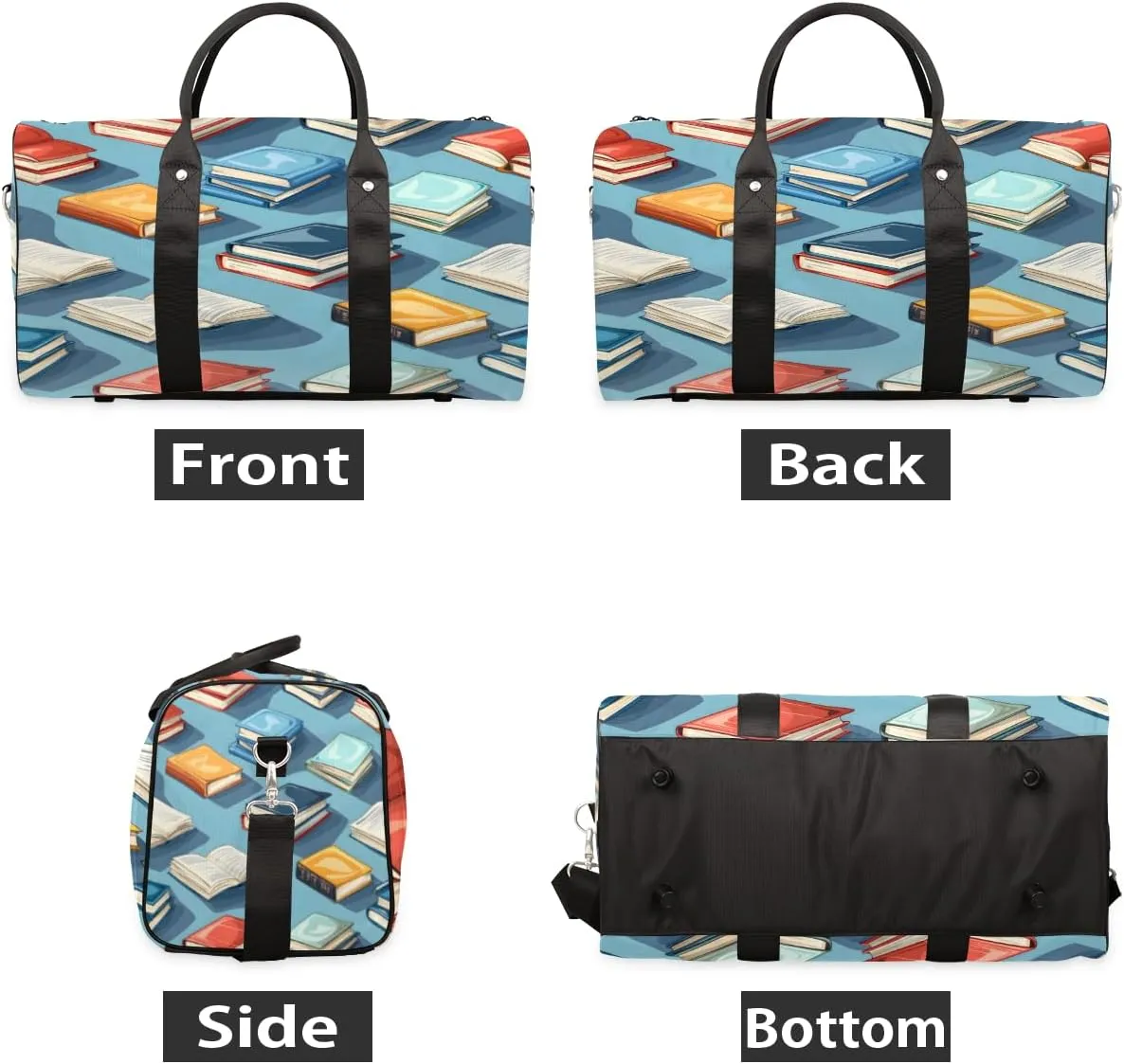 Books Pattern Travel Duffle Bag, Sports Gym Bags for Women Men, Carry On Weekender Overnight Workout Airplane Trips Bag