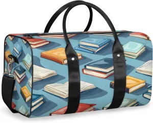 Books Pattern Travel Duffle Bag, Sports Gym Bags for Women Men, Carry On Weekender Overnight Workout Airplane Trips Bag