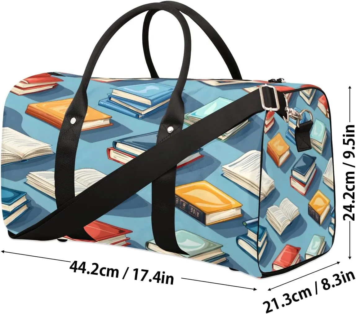Books Pattern Travel Duffle Bag, Sports Gym Bags for Women Men, Carry On Weekender Overnight Workout Airplane Trips Bag