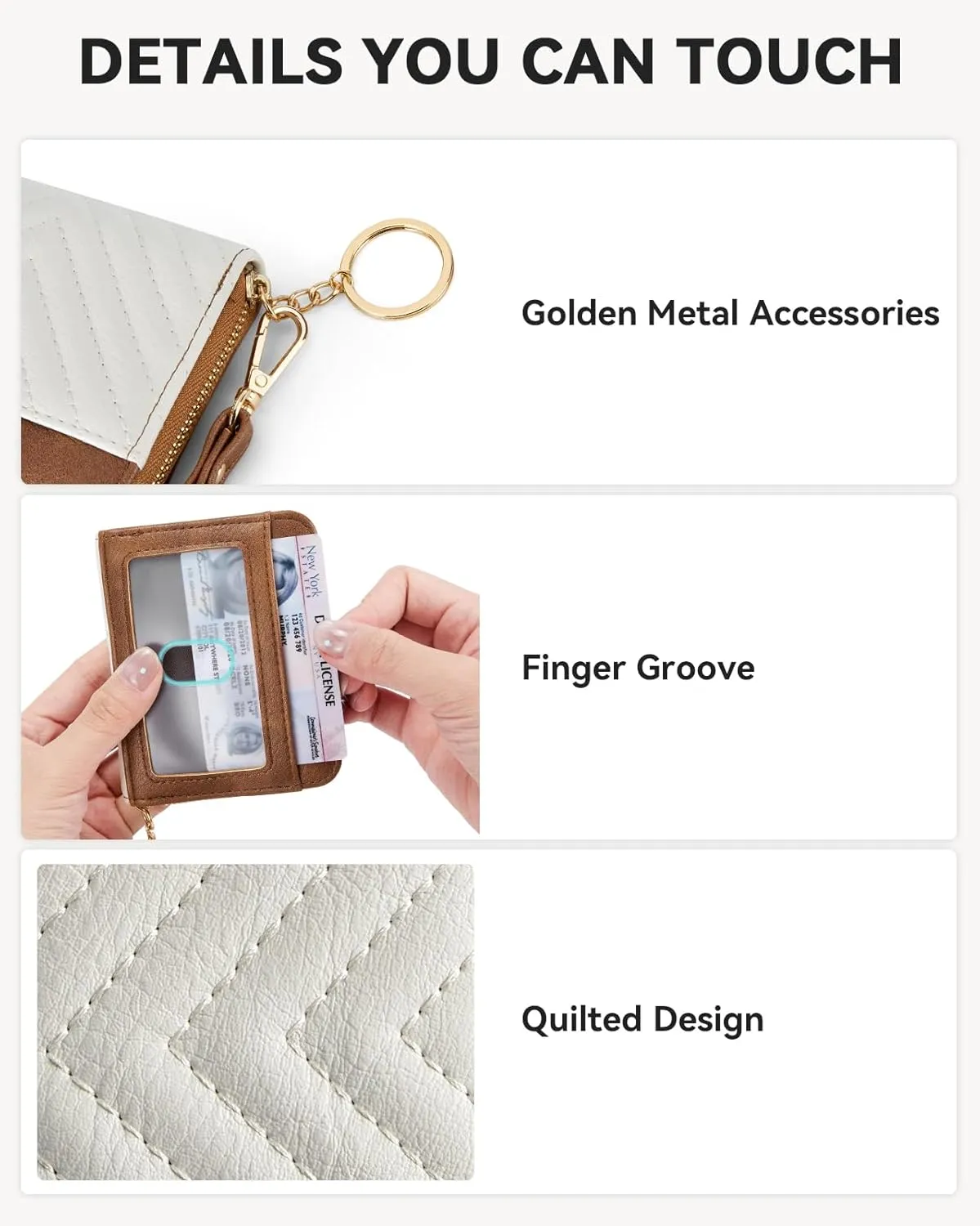 BOSTANTEN Credit Card Holder Wallet RFID Blocking Leather Small Wallet for Women Zipper Keychain Wallet with Wristlet BeigeBrown