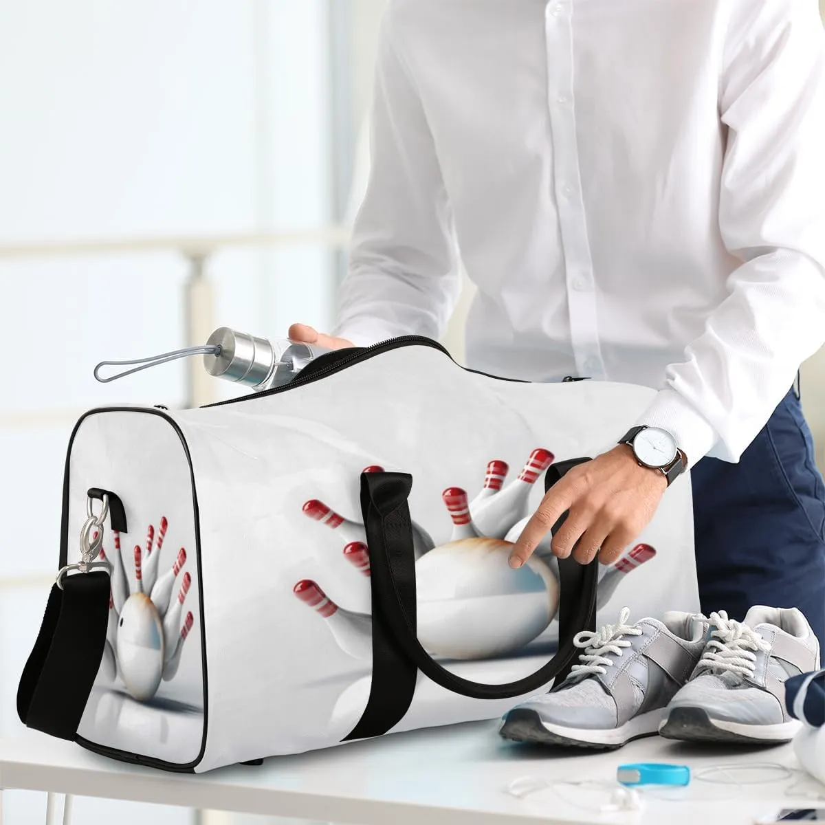 Bowling Sports Themed Travel Duffle Bag, Sports Gym Bags for Women Men, Carry On Weekender Overnight Workout Airplane Trips Bag