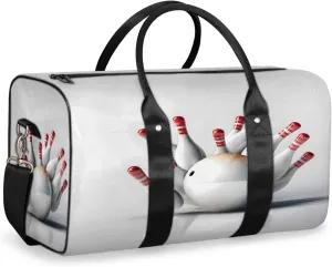 Bowling Sports Themed Travel Duffle Bag, Sports Gym Bags for Women Men, Carry On Weekender Overnight Workout Airplane Trips Bag