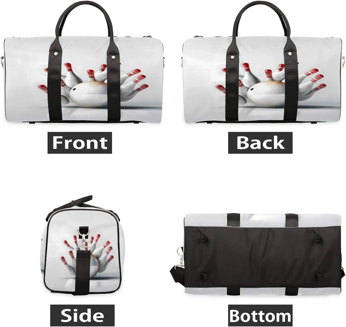 Bowling Sports Themed Travel Duffle Bag, Sports Gym Bags for Women Men, Carry On Weekender Overnight Workout Airplane Trips Bag