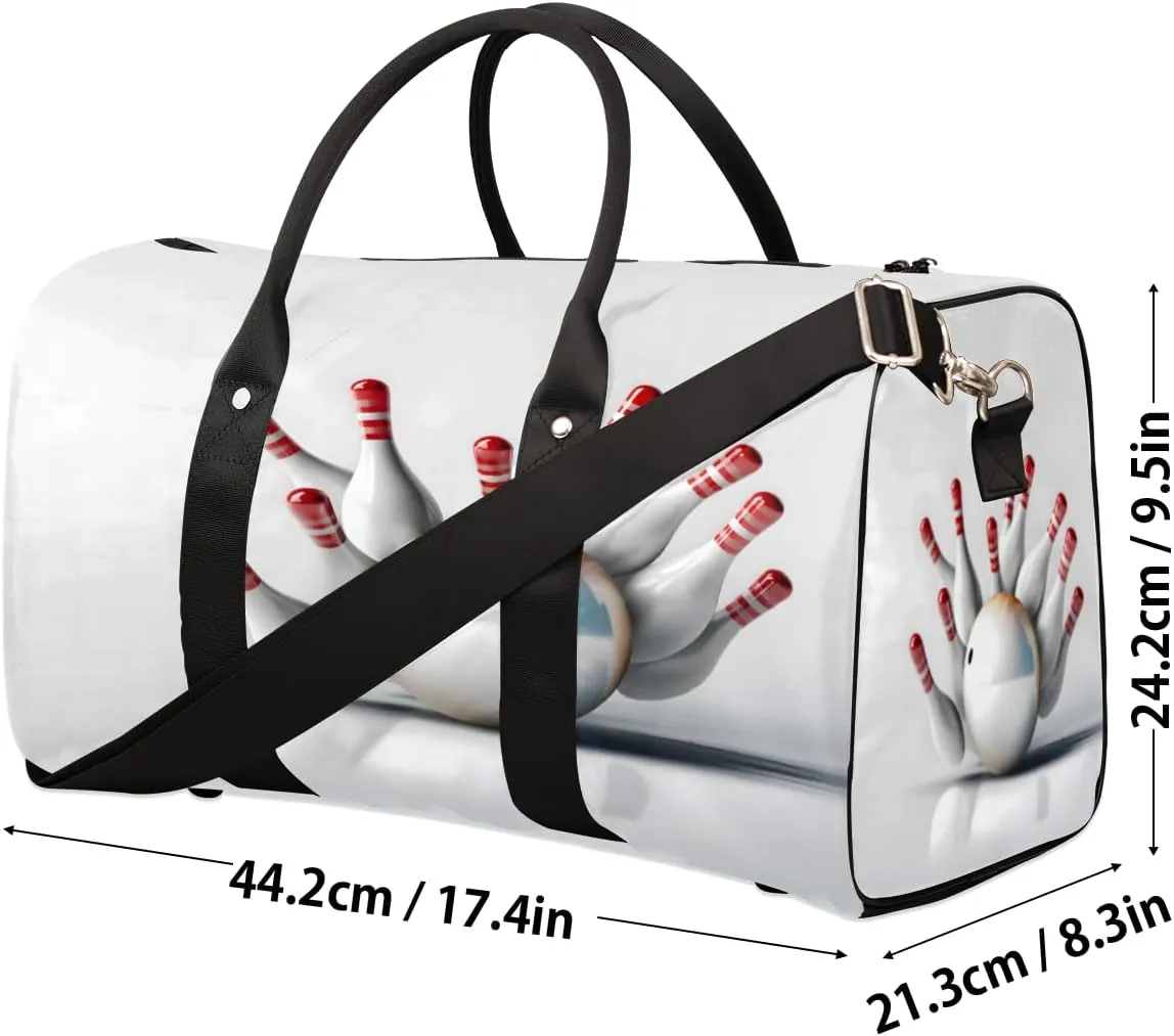 Bowling Sports Themed Travel Duffle Bag, Sports Gym Bags for Women Men, Carry On Weekender Overnight Workout Airplane Trips Bag