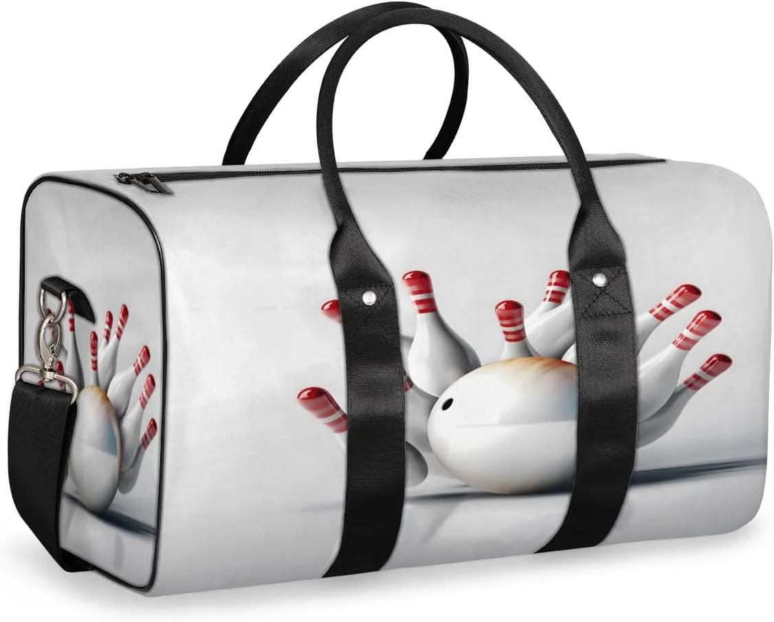 Bowling Sports Themed Travel Duffle Bag, Sports Gym Bags for Women Men, Carry On Weekender Overnight Workout Airplane Trips Bag