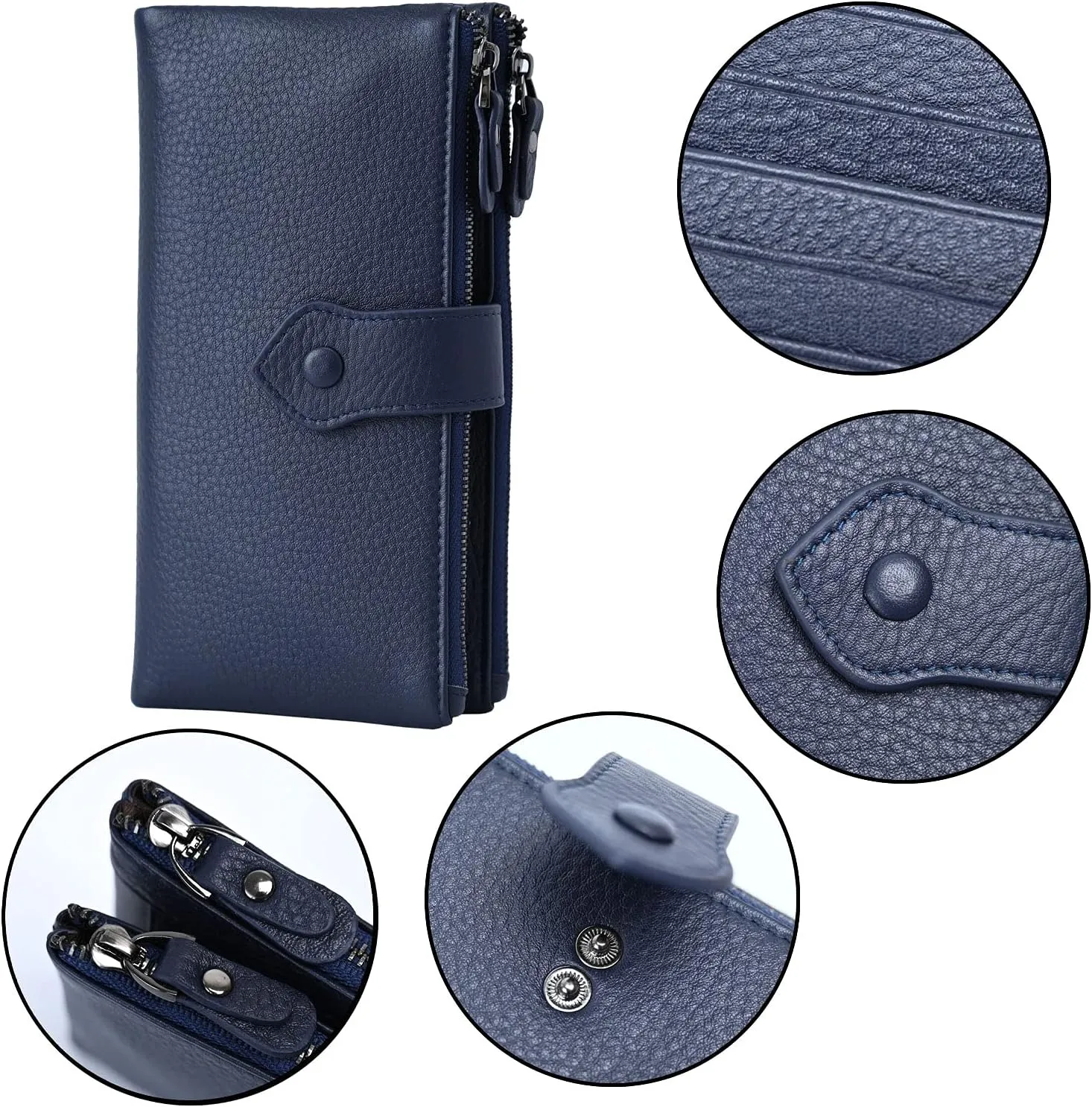 Bveyzi Women Soft Leather RFID Blocking Bifold Slim Wallets Ladies Credit Card Holder Double Zipper Pocket