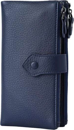 Bveyzi Women Soft Leather RFID Blocking Bifold Slim Wallets Ladies Credit Card Holder Double Zipper Pocket