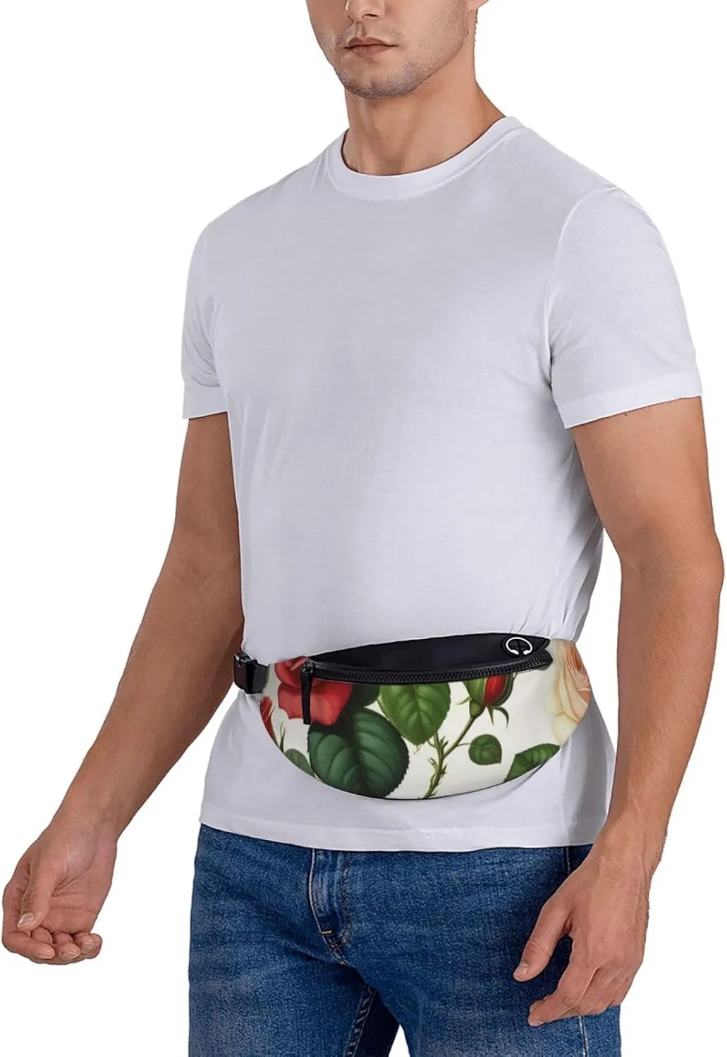 Casual Floral Rose Ivy with Leaves Spring Printed Fanny Pack,Crossbody Fanny packs for women Men Waist Bag for Running Travel