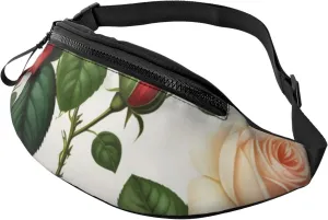 Casual Floral Rose Ivy with Leaves Spring Printed Fanny Pack,Crossbody Fanny packs for women Men Waist Bag for Running Travel