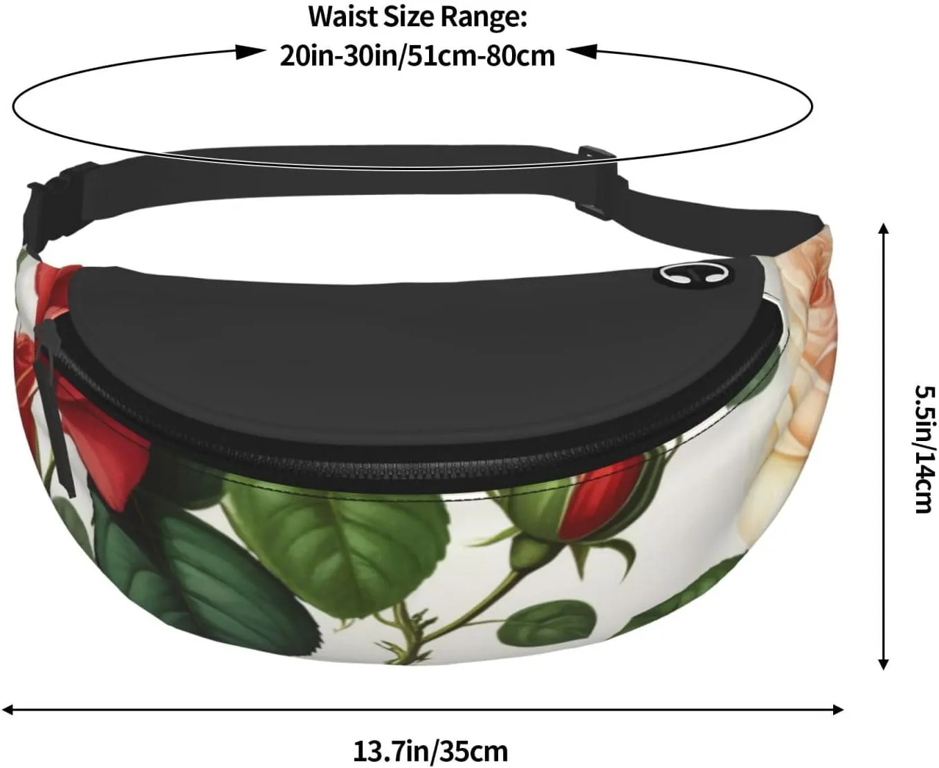 Casual Floral Rose Ivy with Leaves Spring Printed Fanny Pack,Crossbody Fanny packs for women Men Waist Bag for Running Travel