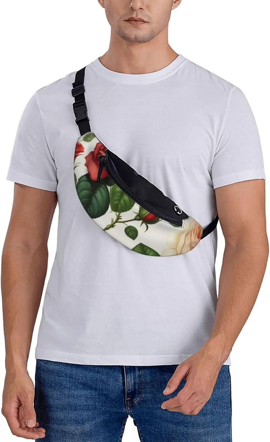 Casual Floral Rose Ivy with Leaves Spring Printed Fanny Pack,Crossbody Fanny packs for women Men Waist Bag for Running Travel