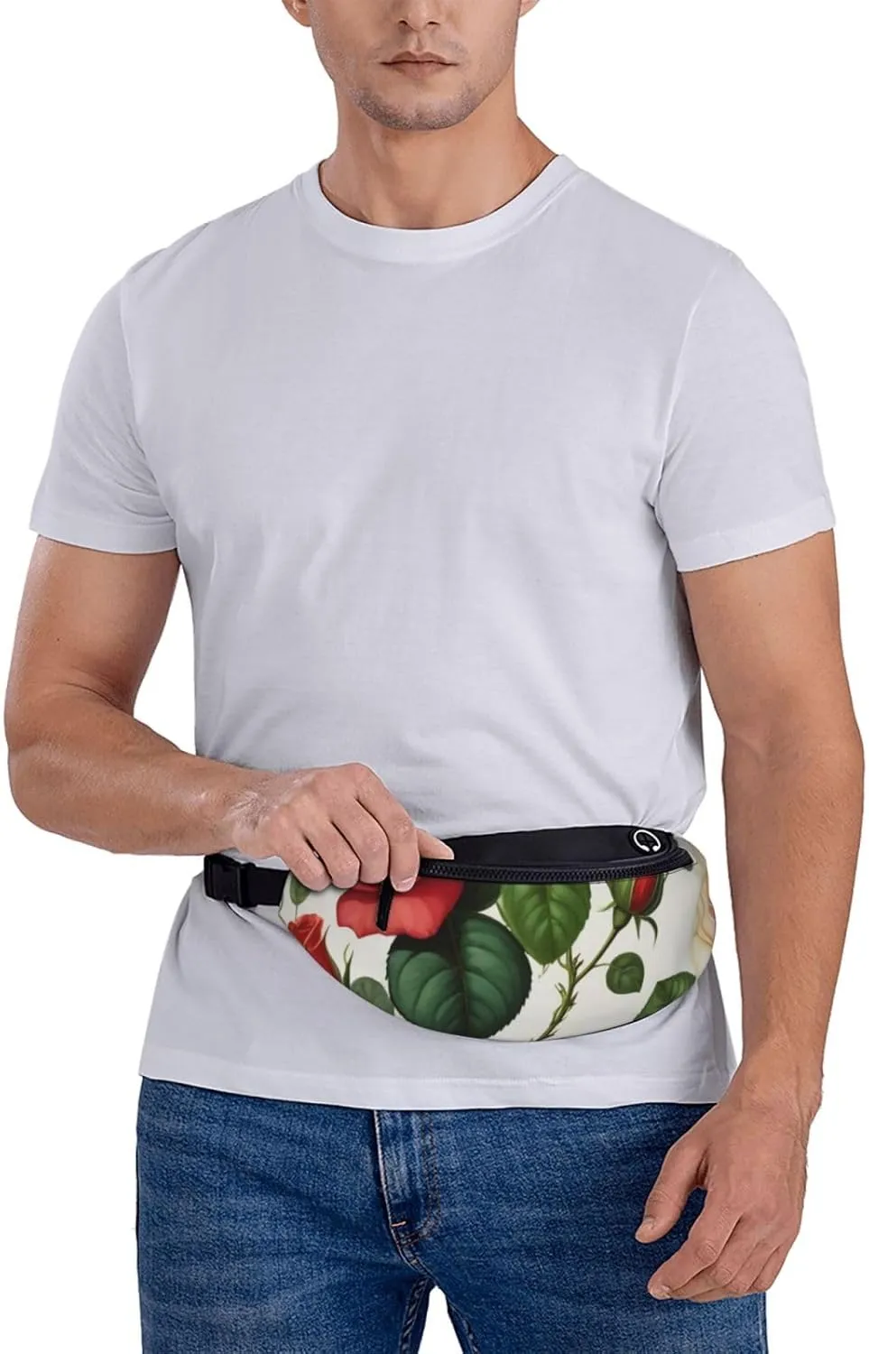 Casual Floral Rose Ivy with Leaves Spring Printed Fanny Pack,Crossbody Fanny packs for women Men Waist Bag for Running Travel