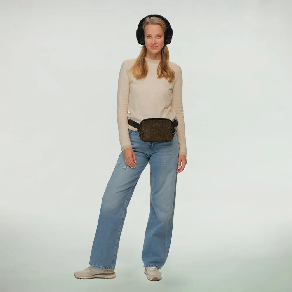 C.C Glitter Tiny Mesh Fanny Pack For Women Unisex - Shimmering Daily Waist Crossbody Belt bag With Adjustable Strap (Smokey Topaz)