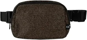 C.C Glitter Tiny Mesh Fanny Pack For Women Unisex - Shimmering Daily Waist Crossbody Belt bag With Adjustable Strap (Smokey Topaz)