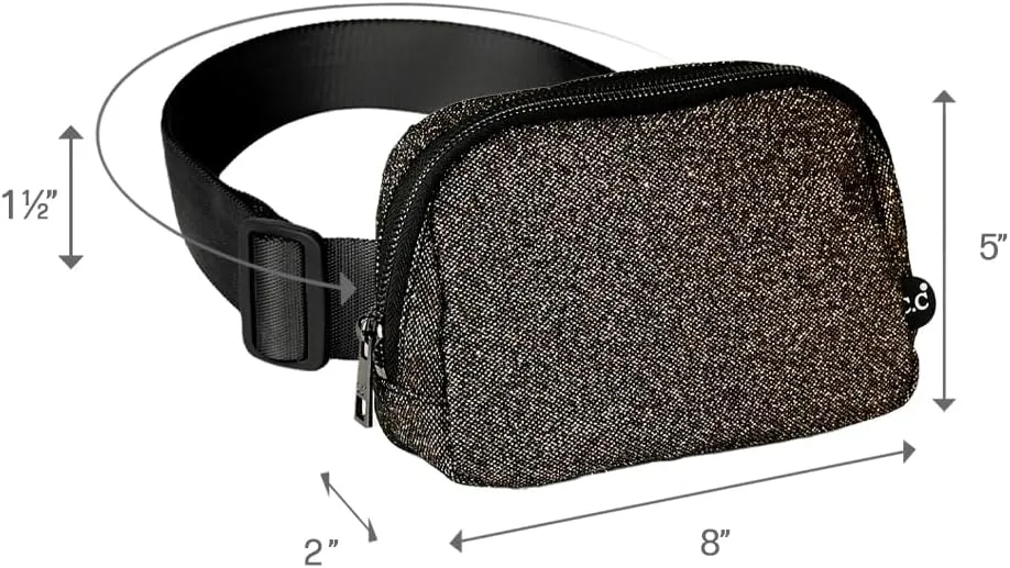 C.C Glitter Tiny Mesh Fanny Pack For Women Unisex - Shimmering Daily Waist Crossbody Belt bag With Adjustable Strap (Smokey Topaz)