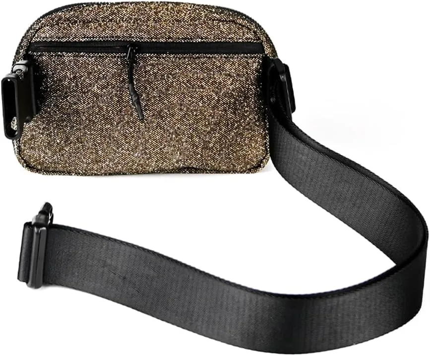 C.C Glitter Tiny Mesh Fanny Pack For Women Unisex - Shimmering Daily Waist Crossbody Belt bag With Adjustable Strap (Smokey Topaz)