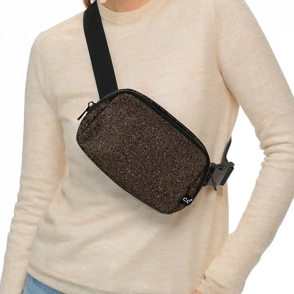 C.C Glitter Tiny Mesh Fanny Pack For Women Unisex - Shimmering Daily Waist Crossbody Belt bag With Adjustable Strap (Smokey Topaz)