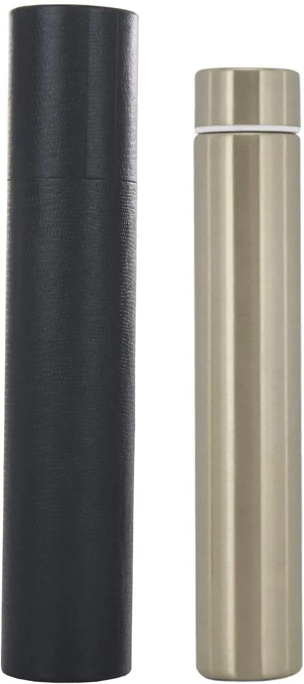 ChezMax Slim Thin Stainless Steel Vacuum Insulated Thermos Water Bottle Leak Proof Eco-Friendly Travel Thermos Cup Sports Drink Bottle 8.8 oz Gold