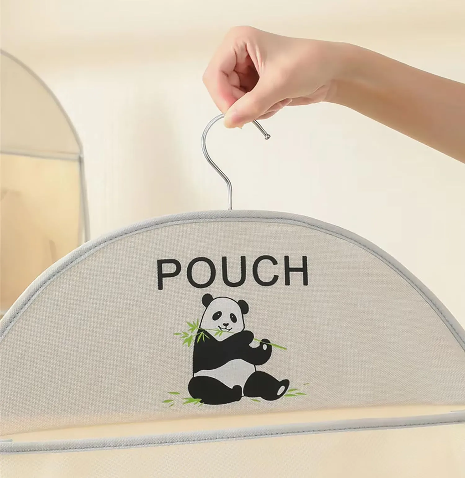 Closet Hanging Organizer with Mesh Large 3 Pockets & Rotating Metal Hanger(Beige)