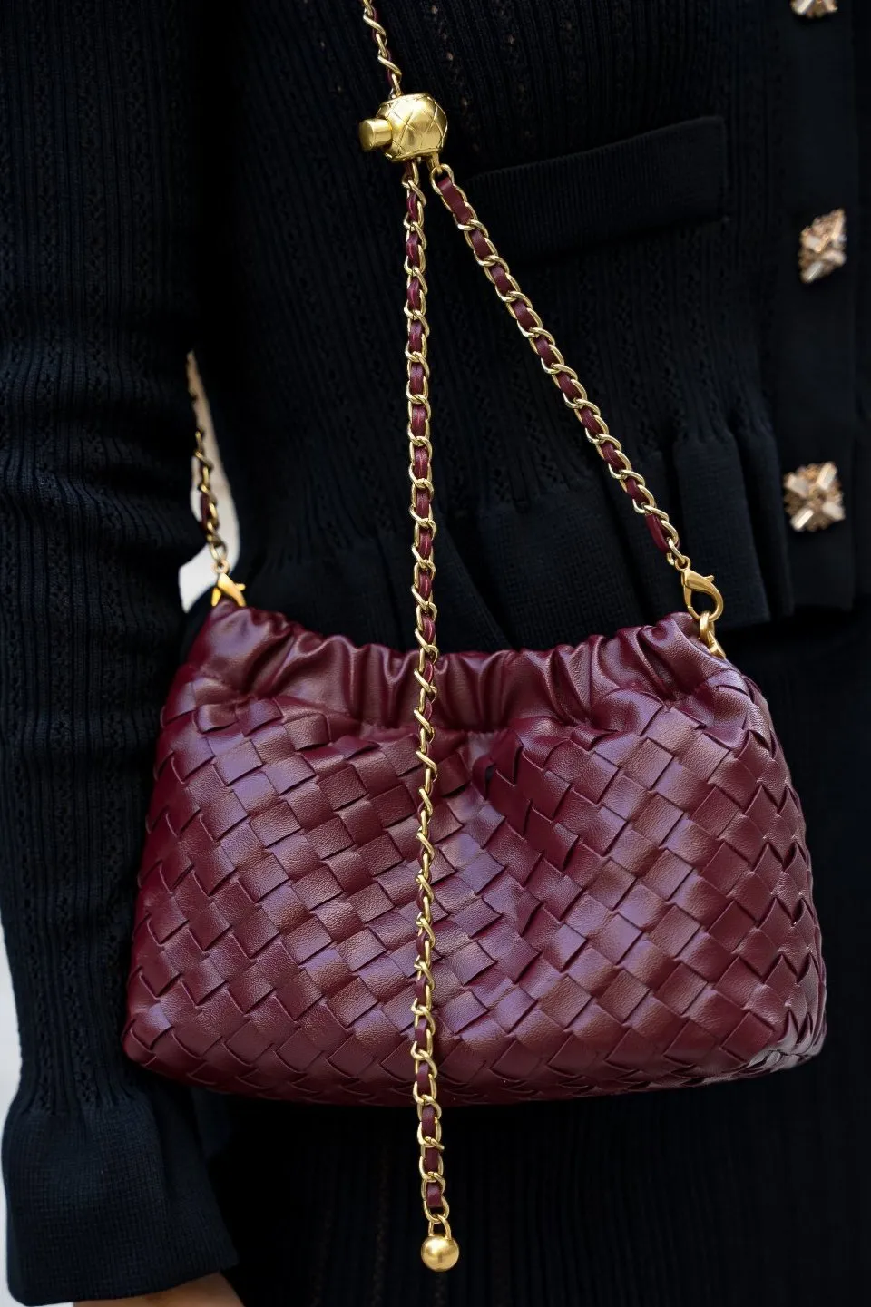 Cloud vegan leather bag with transformable strap - Burgundy