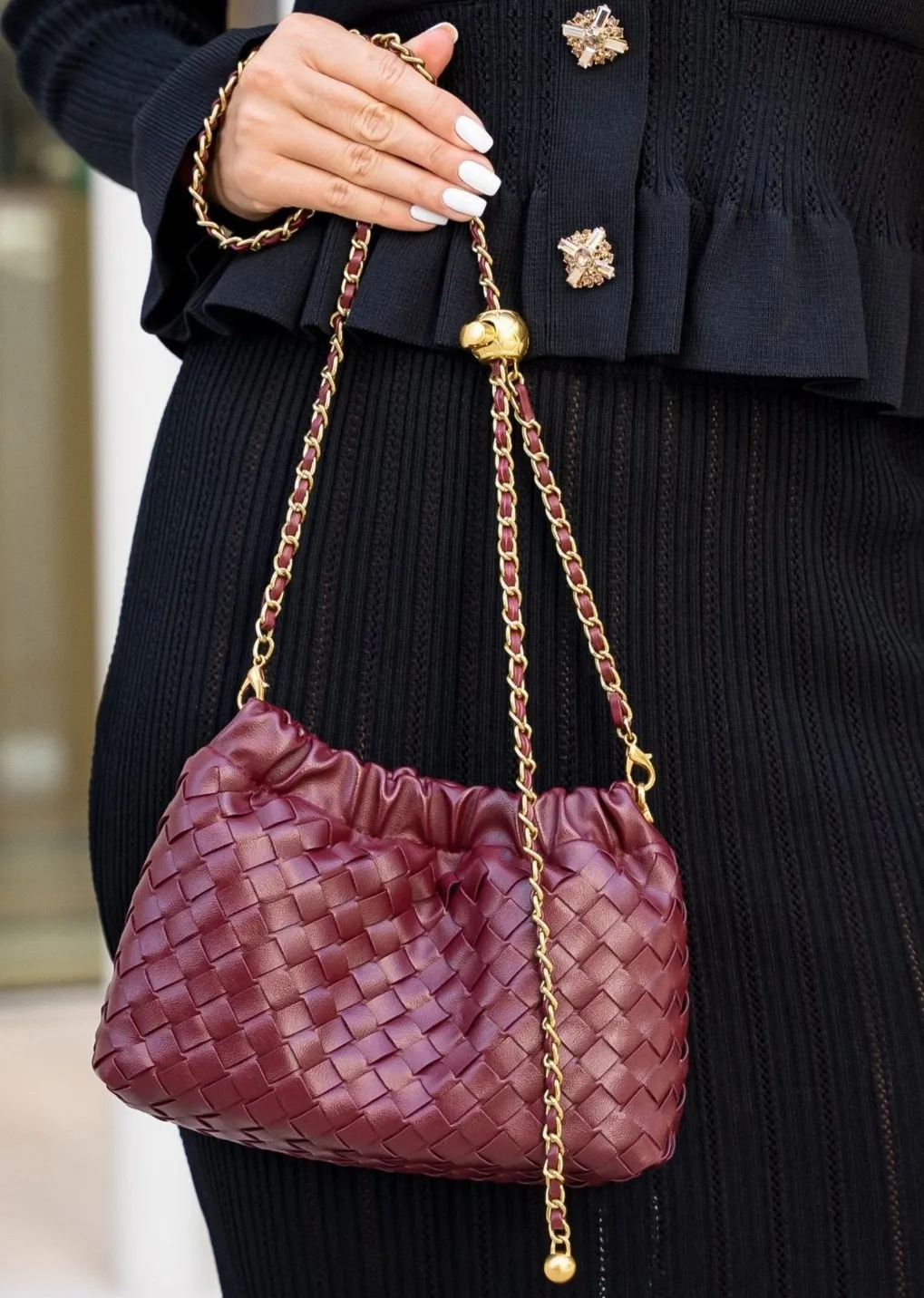 Cloud vegan leather bag with transformable strap - Burgundy
