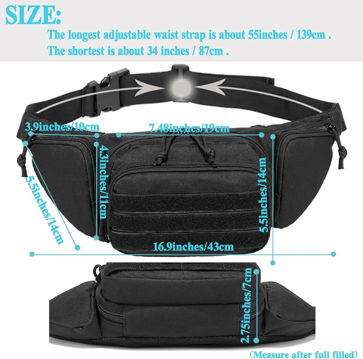 Concealed Pistol Fanny Pack Tactical Waist Bag Carry Gun Holster Fits Handgun, 1911 and More with U.S Patch (2 Pack Black Green)