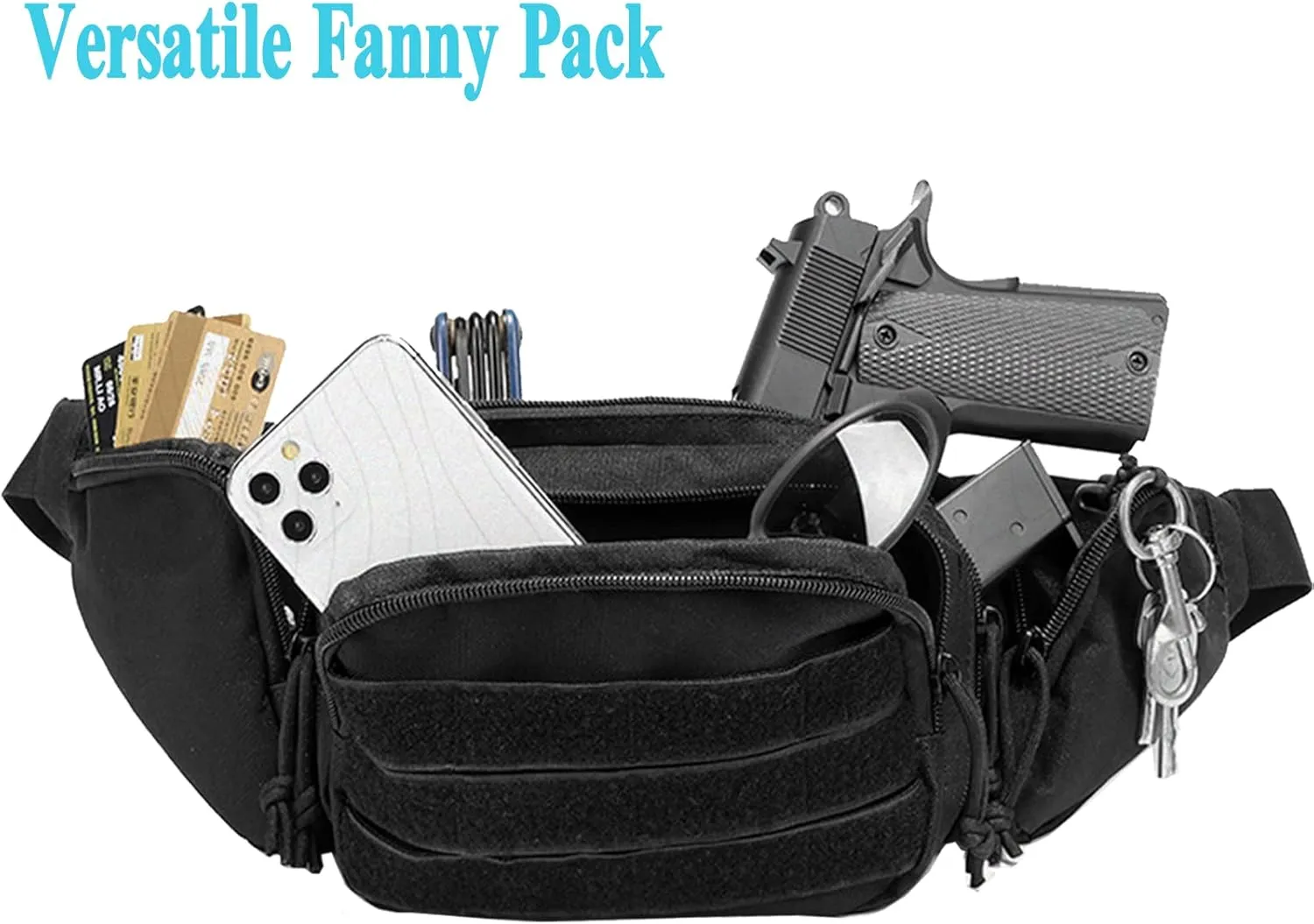 Concealed Pistol Fanny Pack Tactical Waist Bag Carry Gun Holster Fits Handgun, 1911 and More with U.S Patch (2 Pack Black Green)