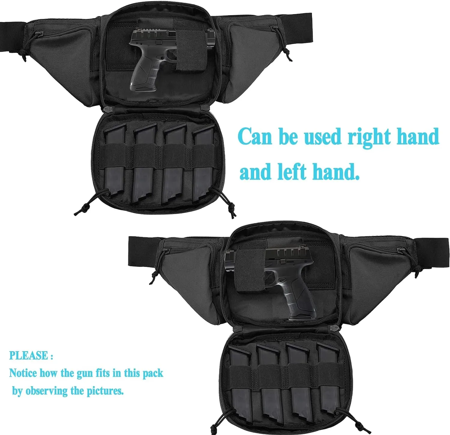 Concealed Pistol Fanny Pack Tactical Waist Bag Carry Gun Holster Fits Handgun, 1911 and More with U.S Patch (2 Pack Black Green)