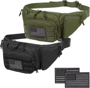 Concealed Pistol Fanny Pack Tactical Waist Bag Carry Gun Holster Fits Handgun, 1911 and More with U.S Patch (2 Pack Black Green)