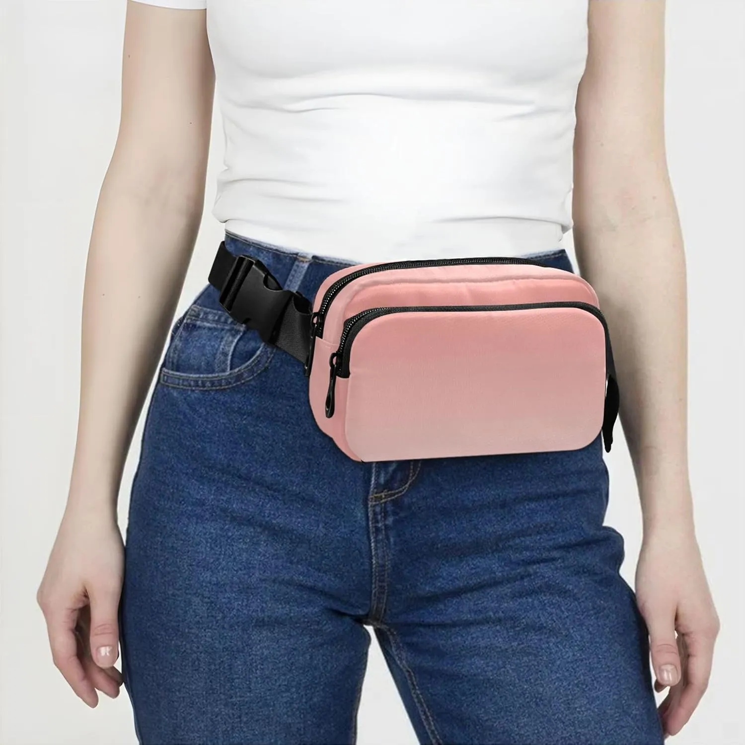 Coral Pink Misty Rose Gradient Fanny Pack for Women Hip Pack Belt Bag Waterproof Trendy Crossbody Waist Bag